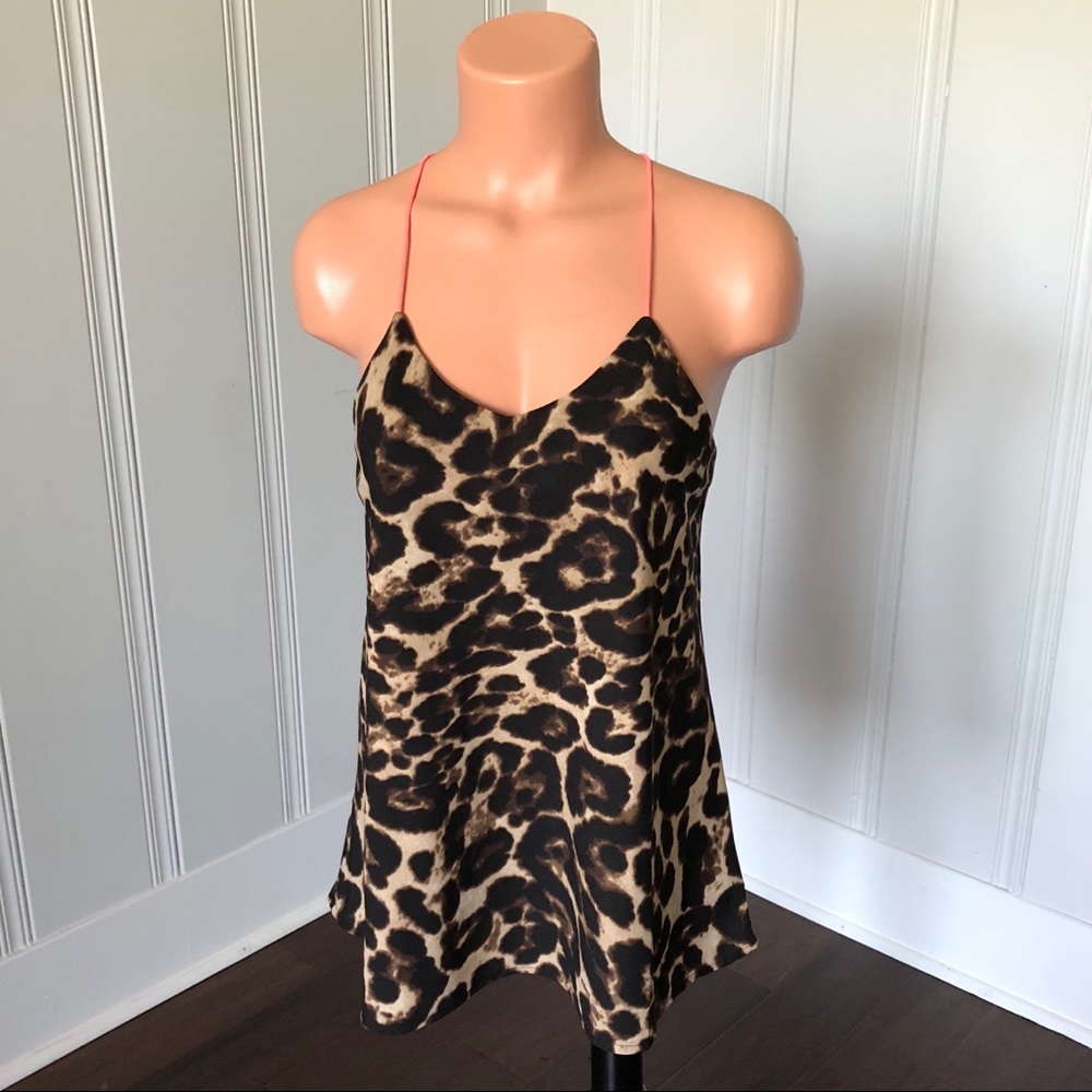 Necessary Leopard Cami Neon Coral Straps Top L